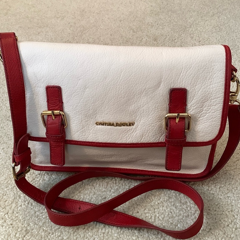 Cynthia Rowley Messenger Bag Genuine Leather Cream & Red Trim Shoulder/Crossbody